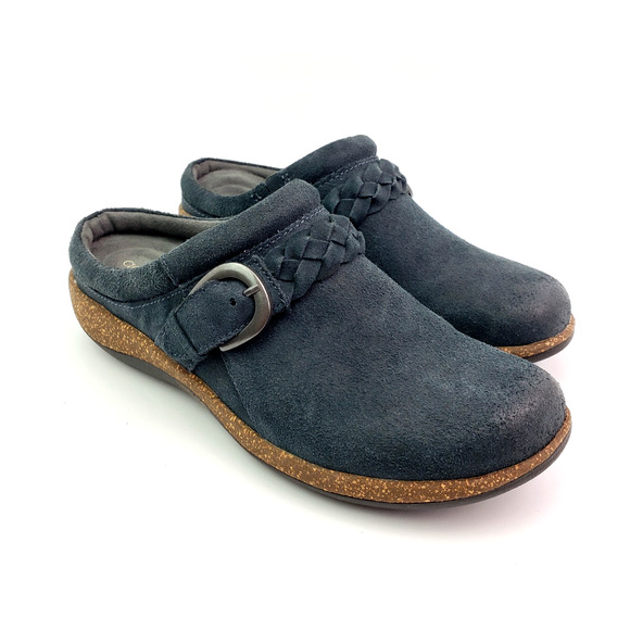 Aetrex Shoes - Aetrex Libby Womens Size 7 Blue Suede Slip On Comfort Clog Sandal Shoes